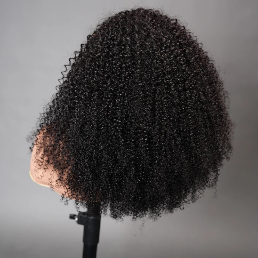 Human Hair Kinky Curly 3 In 1 Human Hair Wig Seamless Flip Over Half Wig