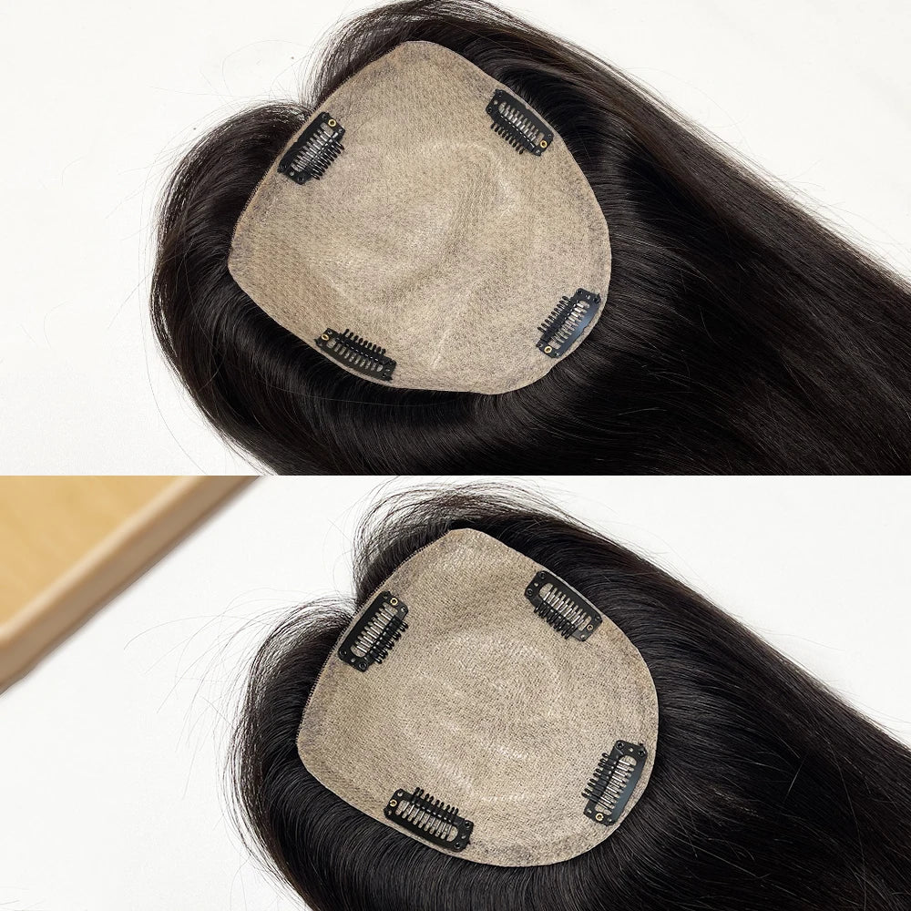 Human Hair Topper 15x16cm Silk Base 12x13cm Silk Top Hair Topper with Clips