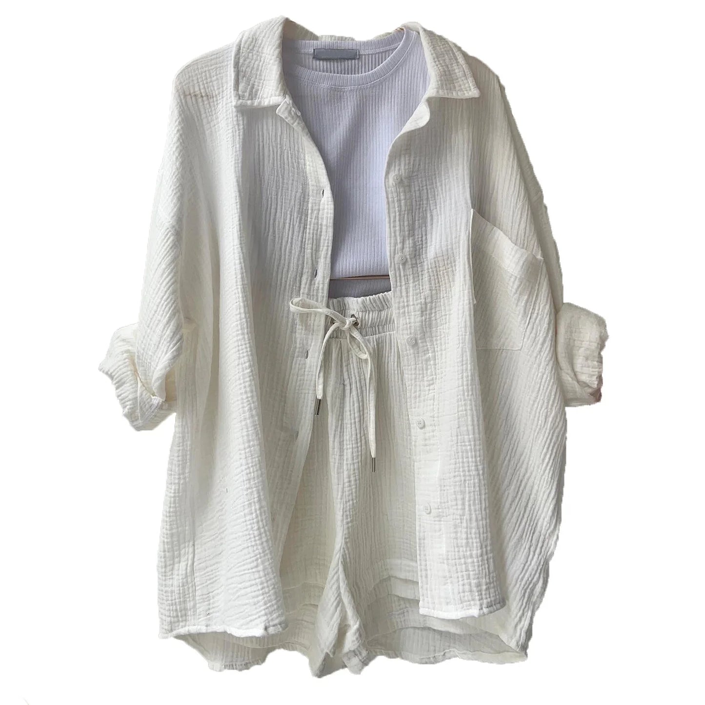 Casual Long Sleeve Button Loose Two Piece Set