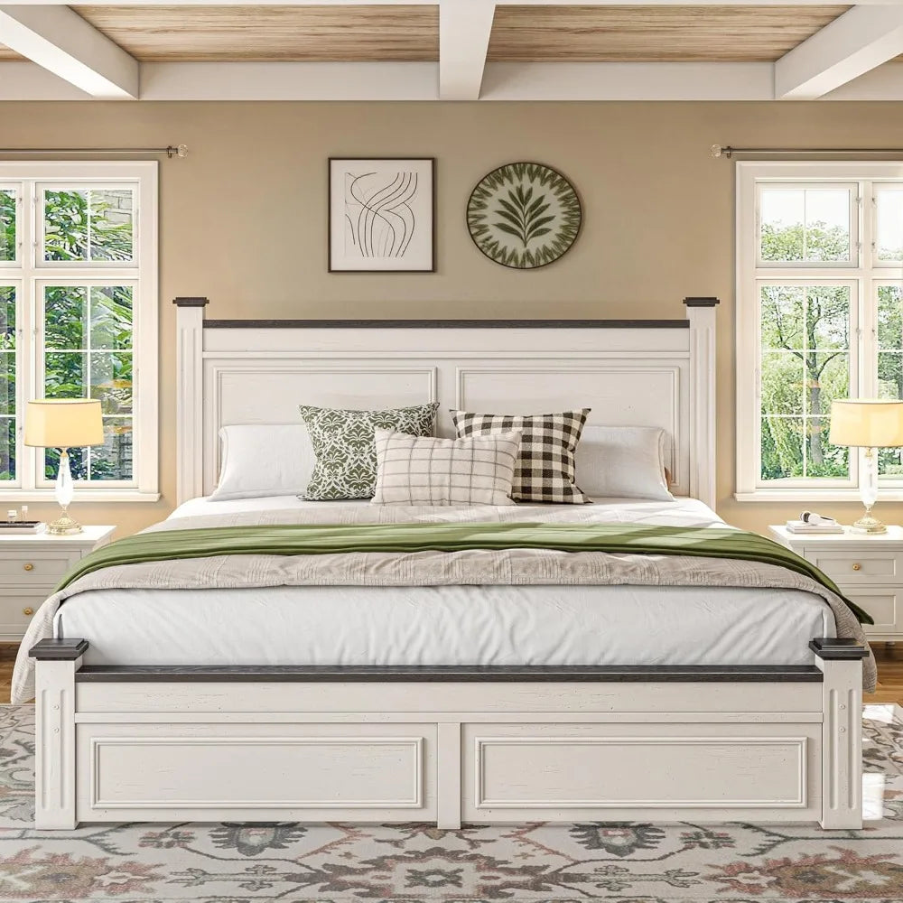 King Size Bed Frame with 51.2" Tall Headboard,2 Storage Drawers, Modern King Bed Frame for Bedroom,Apartment,NO Noise,No Box Spr