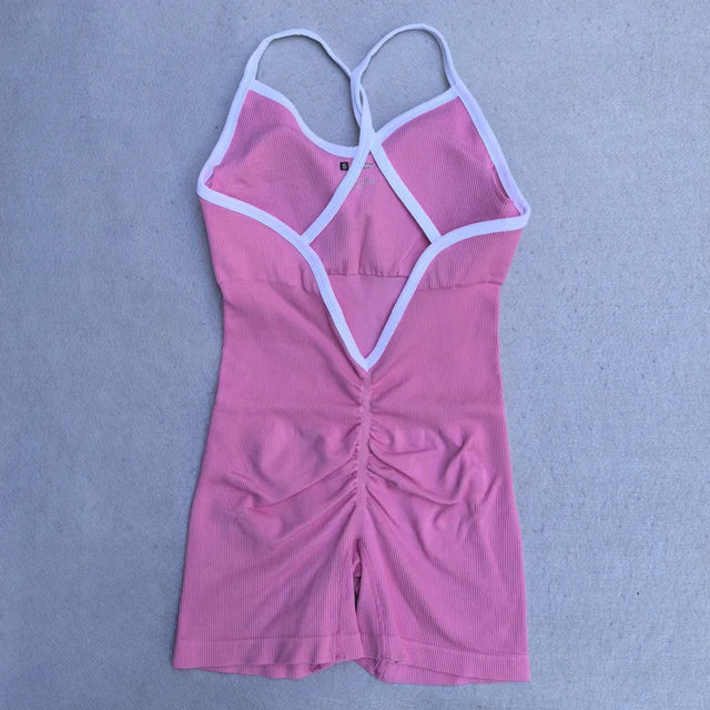 Summer Seamless Yoga Jumpsuit Women Gym Set Spaghetti Strap Leisure Workout Gym Shorts Padded Bra One-piece Fitness Bodysuits