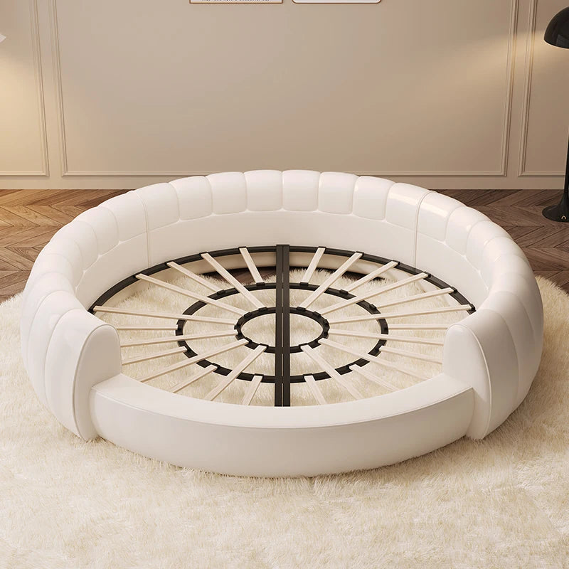 Minimalist Genuine Leather Bed Round Modern King Size American Style Fashionable Bed Light Luxury Wedding Full Lit Furniture