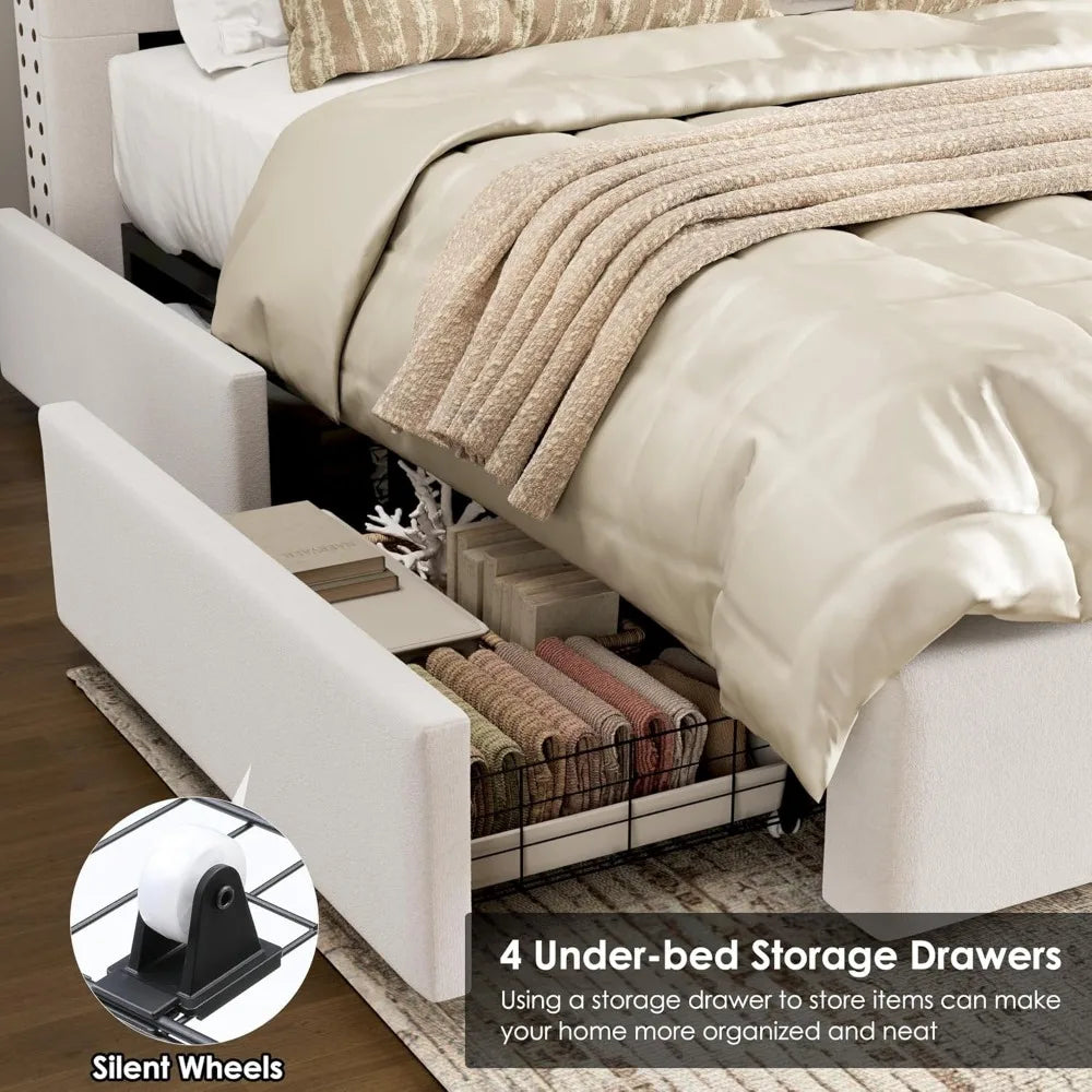 King Size Bed Frame 54" Tall Headboard with Gorgeous Button Tufted and Nail, Velvet Fabric Upholstered Bed Frame includes 4 Unde