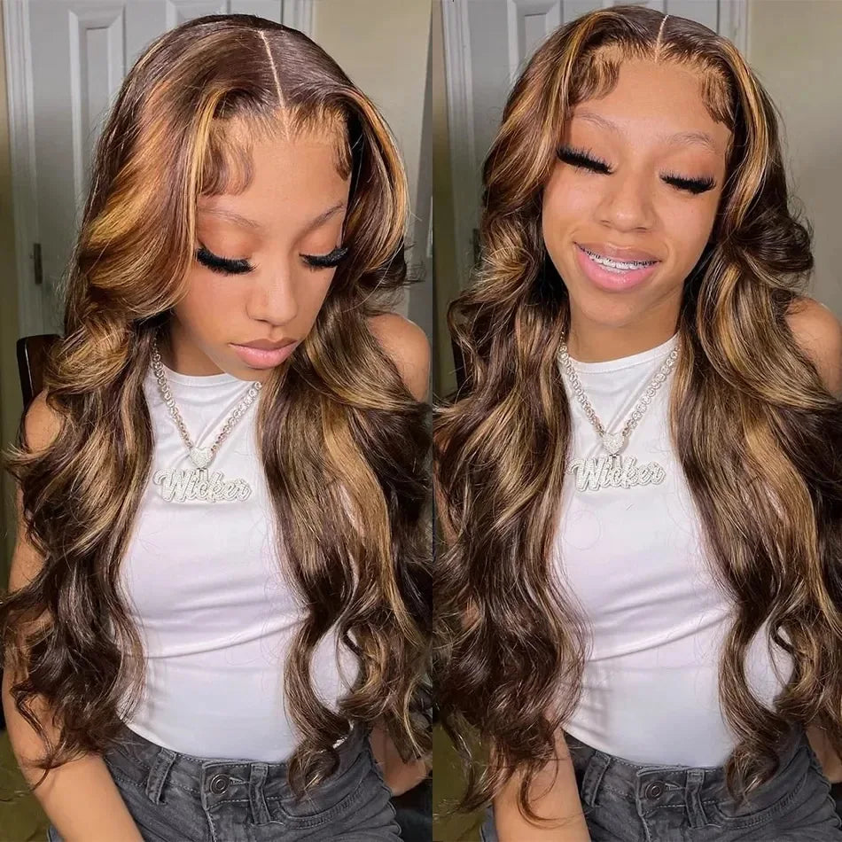 30 40 Inch 4/27 Highlight Body Wave 13x4 Human Hair Lace Frontal Wigs 250 Density Colored Ombre 13x6 HD Lace Front Wig For Women