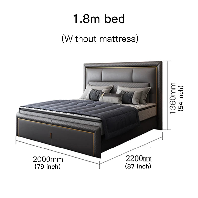 Light Luxury  Bed Frame Dark Gray Complete Furniture Bedrooms Set Beside Tables Cama King Size 2 People For Apartment Villa Home