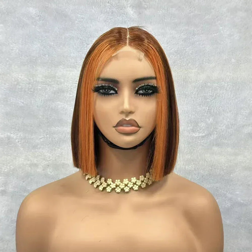 Wine Red Short Bob Human Hair Wig Virgin Brazilian Bone Straight Bob Hair Wig 2x6 Lace Closure Wigs