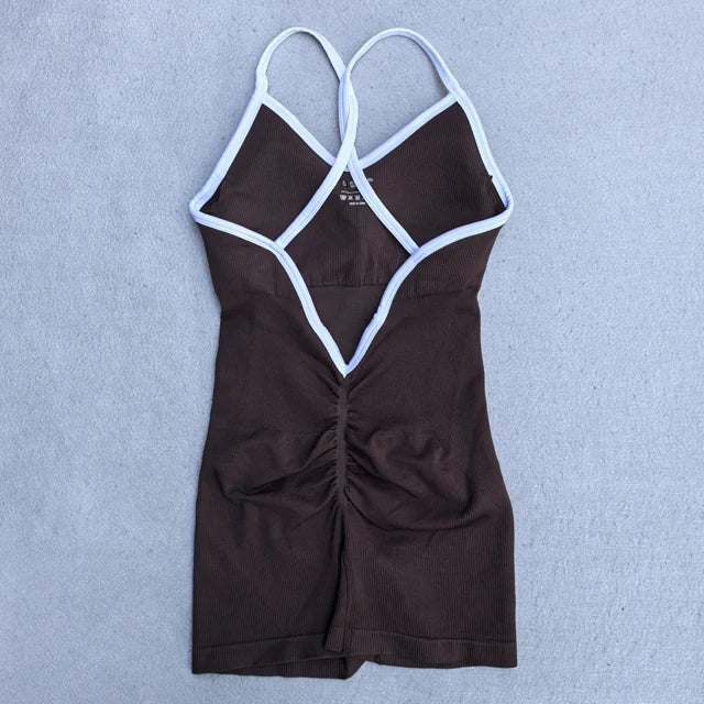 Summer Seamless Yoga Jumpsuit Women Gym Set Spaghetti Strap Leisure Workout Gym Shorts Padded Bra One-piece Fitness Bodysuits