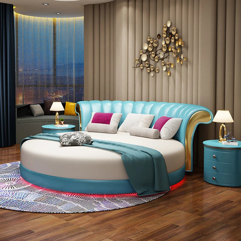 Modern Small Family Bed Round Minimalist Design Double Confortable Bed Wedding Fashionable Light Luxury Muebles Home Furniture
