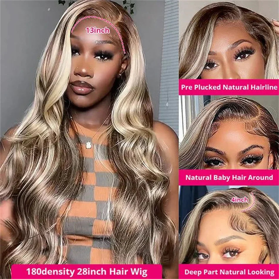 4/613 Balayage Brown Blonde 13x4 Lace Front Wig Body Wave Colored Human Hair Wigs For Women 613 HD Lace Front Human Hair Wig