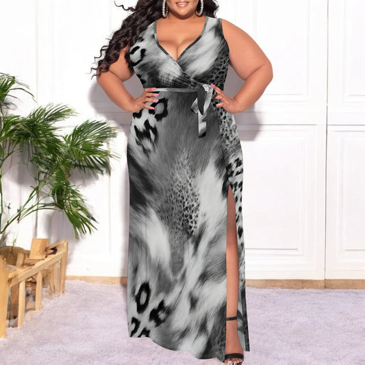Leopard Print Maxi Dress Sleeveless Style for Evening Party