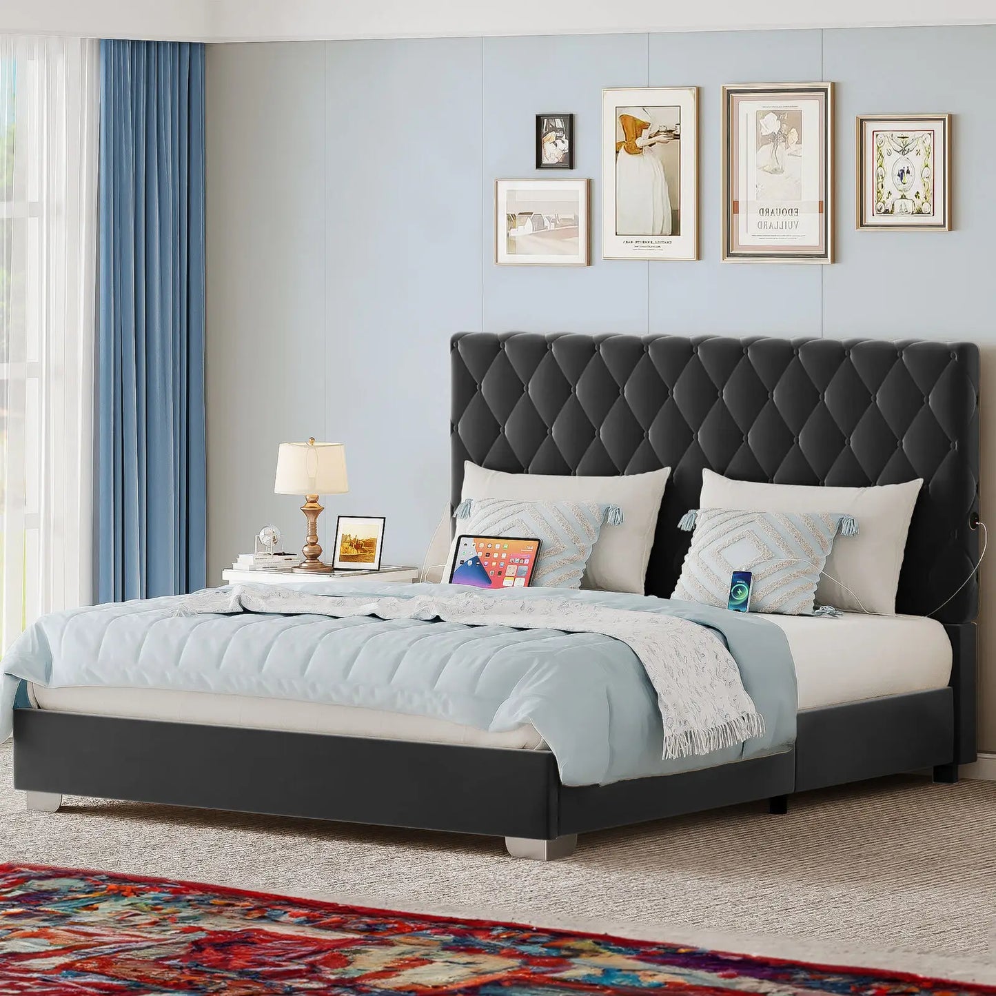 Queen/King Size Bed Frame Upholstered Button Tufted Headboard