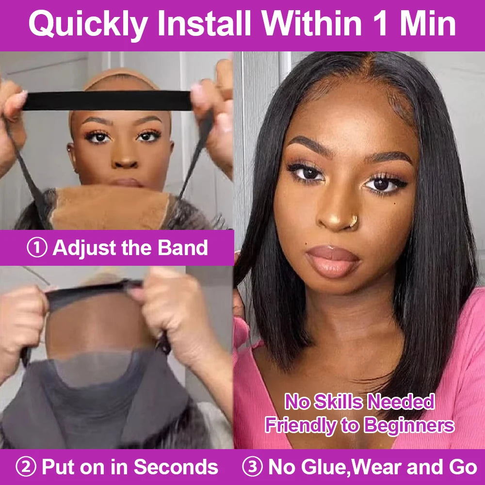 13x4 Glueless Lace Front Wig Human Hair Straight 13x6 HD Transparent Lace Frontal Wigs Short Bob Wig
