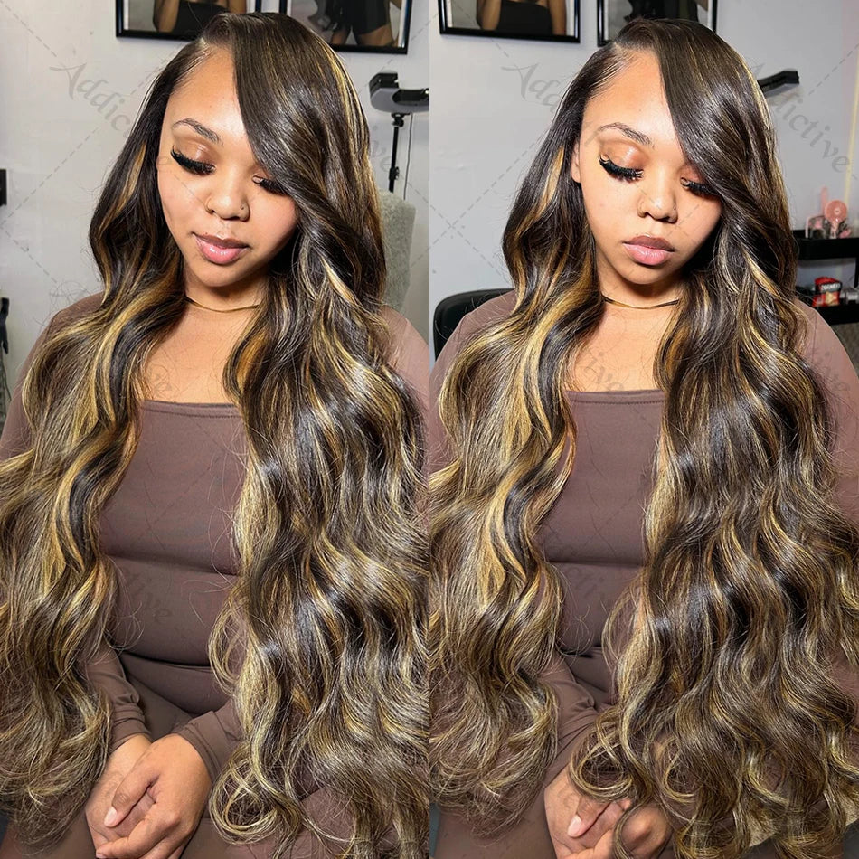 30 40 Inch 4/27 Highlight Body Wave 13x4 Human Hair Lace Frontal Wigs 250 Density Colored Ombre 13x6 HD Lace Front Wig For Women