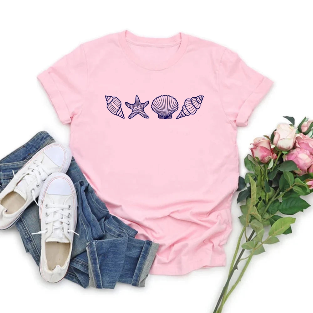 Beach T-Shirt Summer Woman Shirt Ocean Lover Gift Short Sleeve Graphic T Shirts