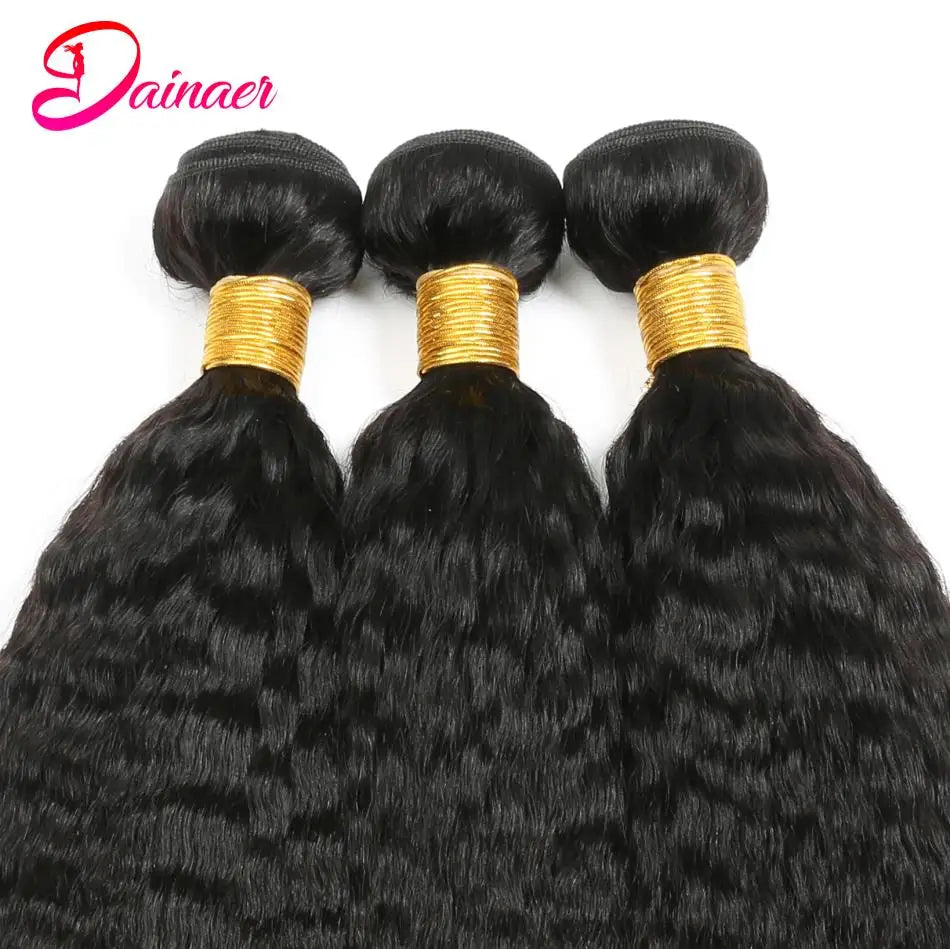 3 Pcs Kinky Straight Bundles Brazilian Unprocessed Virgin Human Hair Weave Bundles 4C  Yaki Human Hair Extensions Natural Black