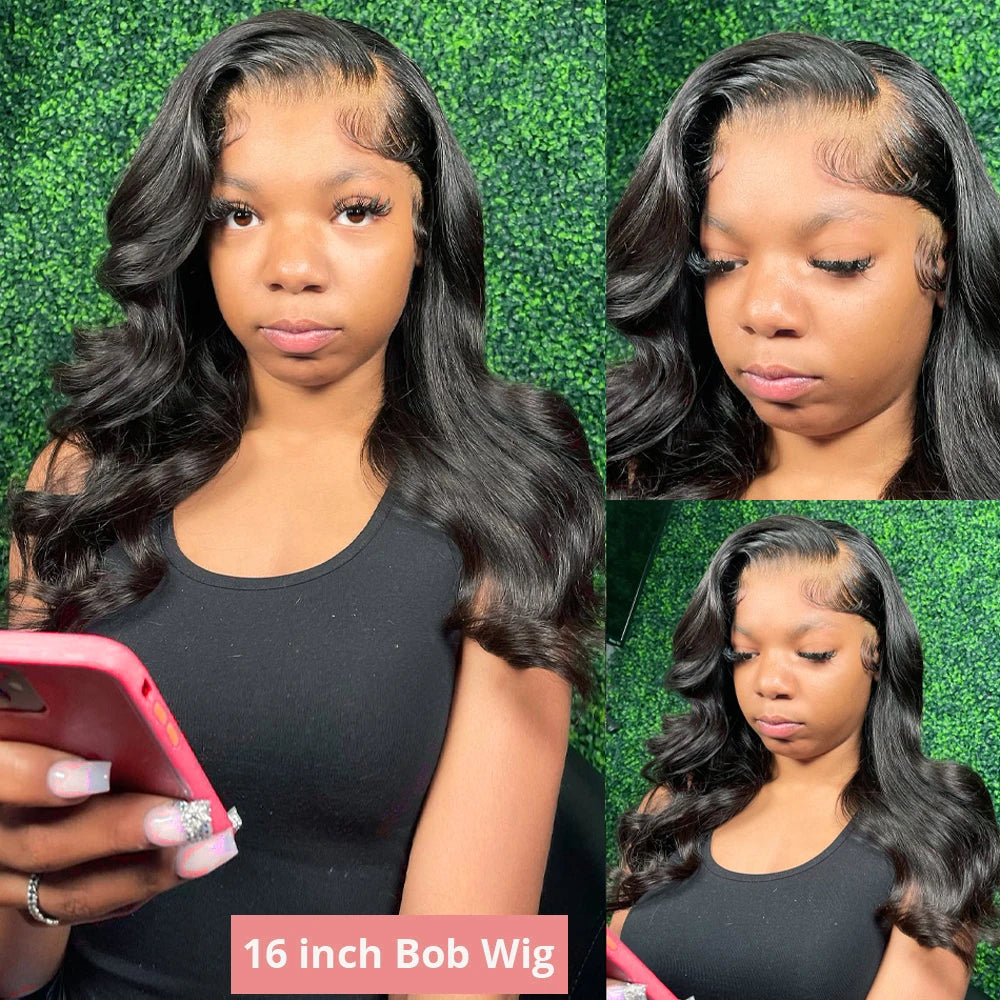 250% Density Body Wave Short Bob 13x4 13x6 Transparent Lace Front Human Hair Wigs 7x5 Glueless Wig