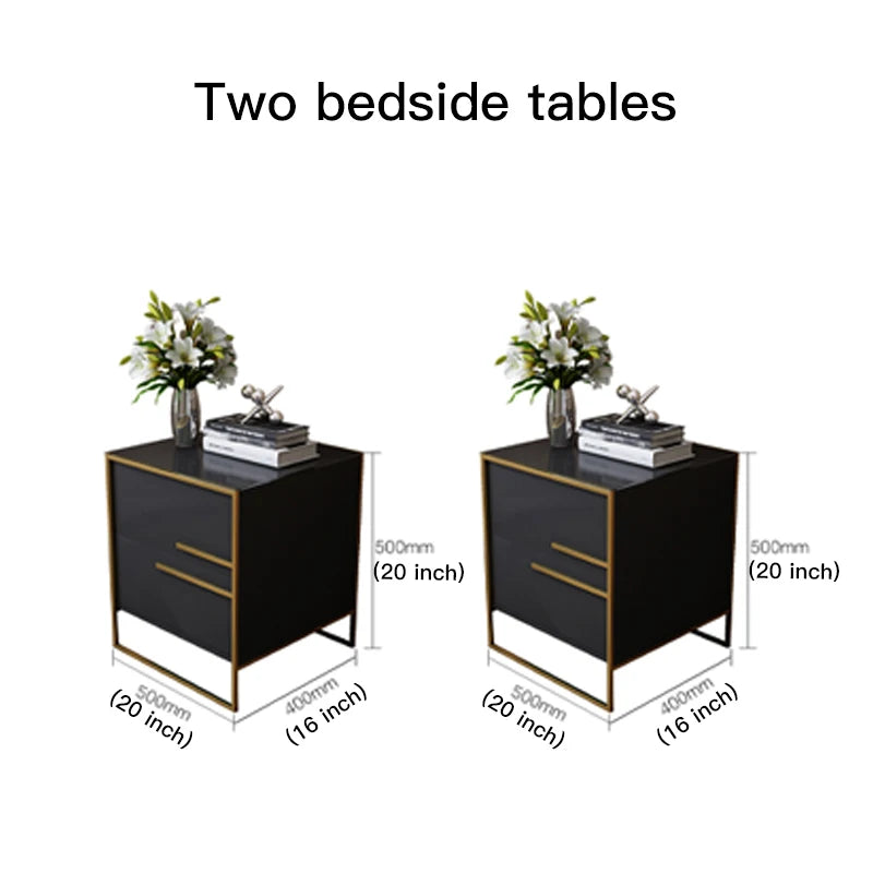 Light Luxury  Bed Frame Dark Gray Complete Furniture Bedrooms Set Beside Tables Cama King Size 2 People For Apartment Villa Home