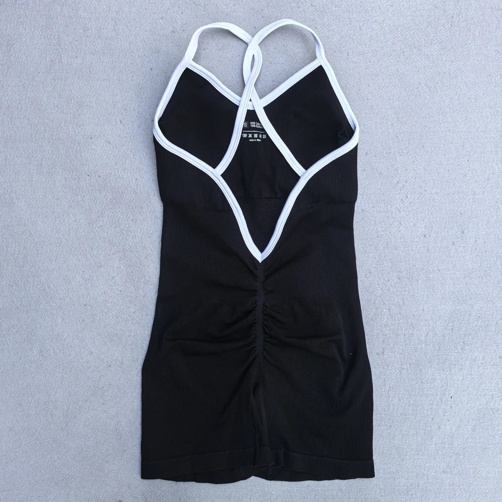 Summer Seamless Yoga Jumpsuit Women Gym Set Spaghetti Strap Leisure Workout Gym Shorts Padded Bra One-piece Fitness Bodysuits