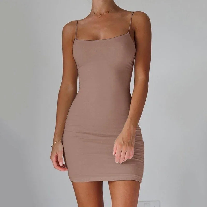 Summer Spaghetti Strap Mini Dress Women Sexy Bodycon Club Party Dresses Short