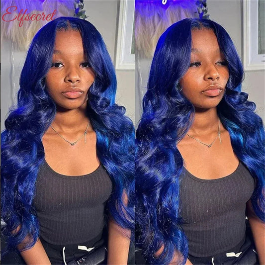 Brazilian Blue Colored Transparent Lace Front Wigs
