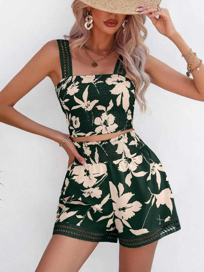 Casual Bohemian Vacation Style Women's Suit Summer New Fashion Strappy Backless Women's Short-sleeved Suit 2025