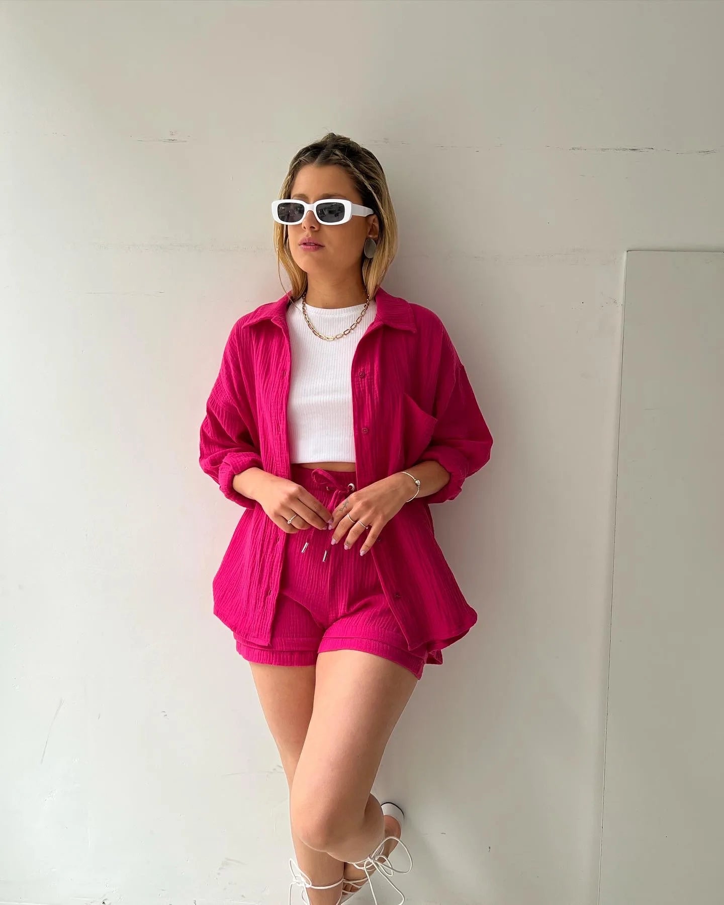 Casual Long Sleeve Button Loose Two Piece Set