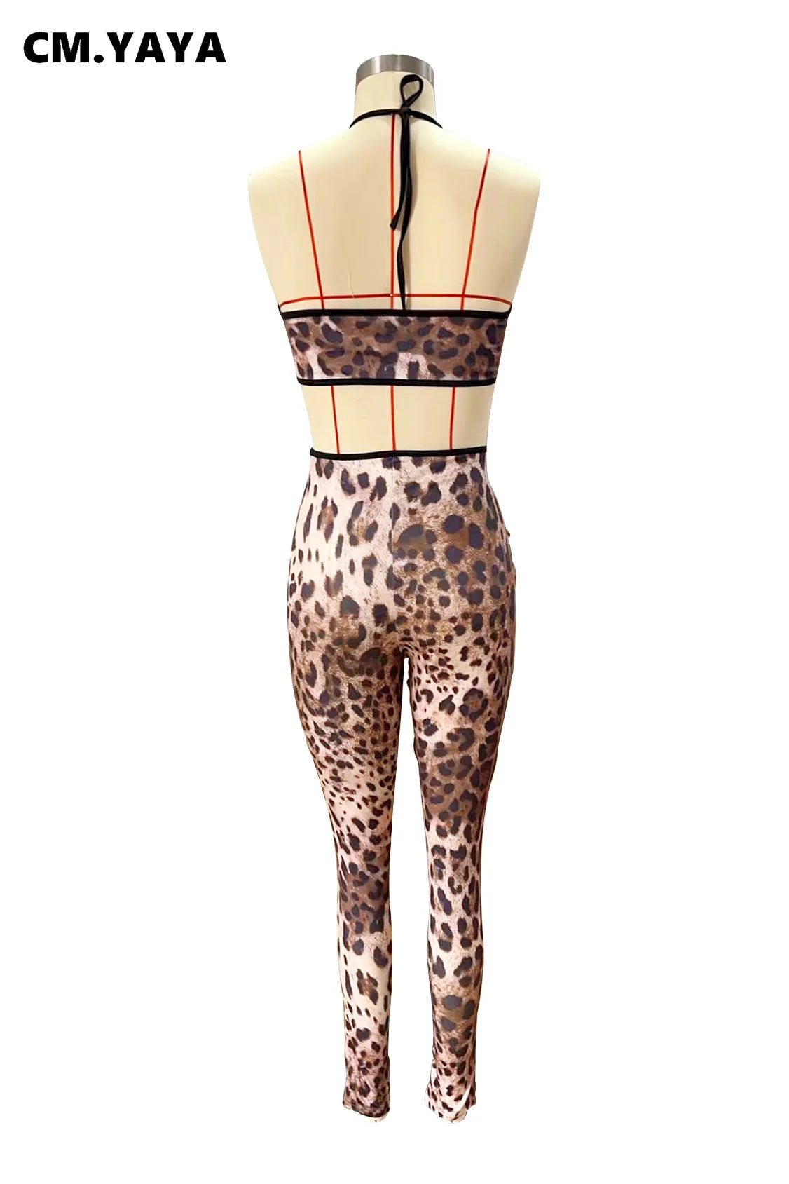 Leopard Printed Women's Set Strap Sleeve Crop Top and Legging Pants