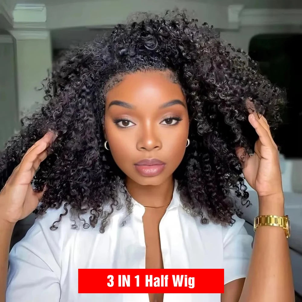 Human Hair Flip Over 3 IN 1 Afro Kinky Curly Glueless Wig