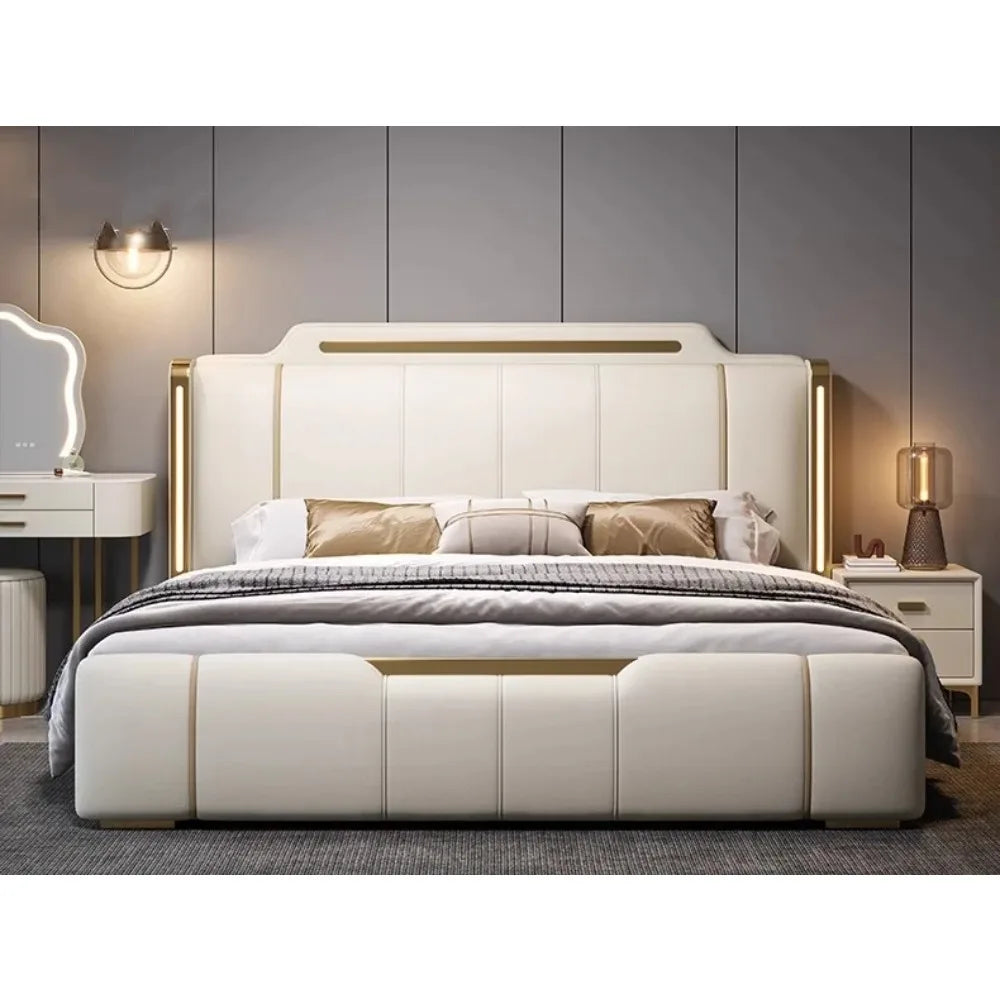 Wholesale Bedroom Set Luxury Wedding Sofa Bed King Size Design Upholstered Bed High-End Soft Back Storage Swivel LED Light