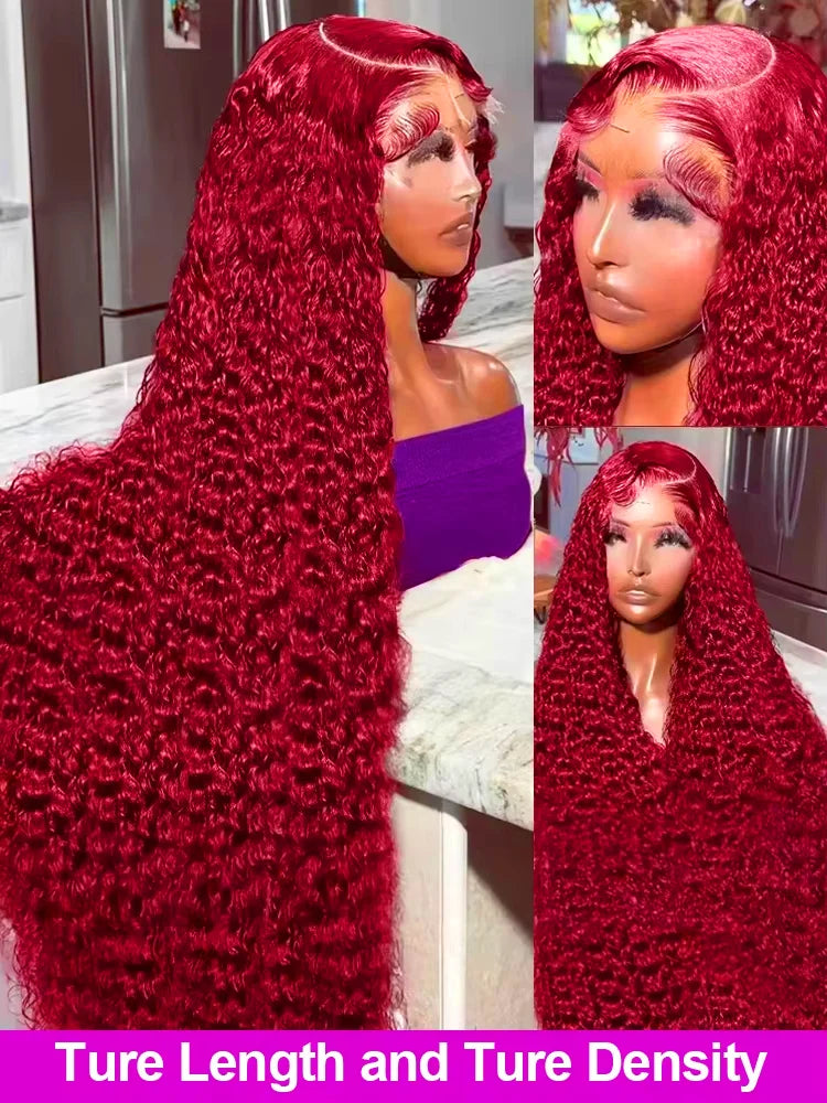 Red 13x6 Lace Frontal Wig Human Hair 13x4 Curly 30 36 Inch HD Transparent Lace Front Wigs Brazilian