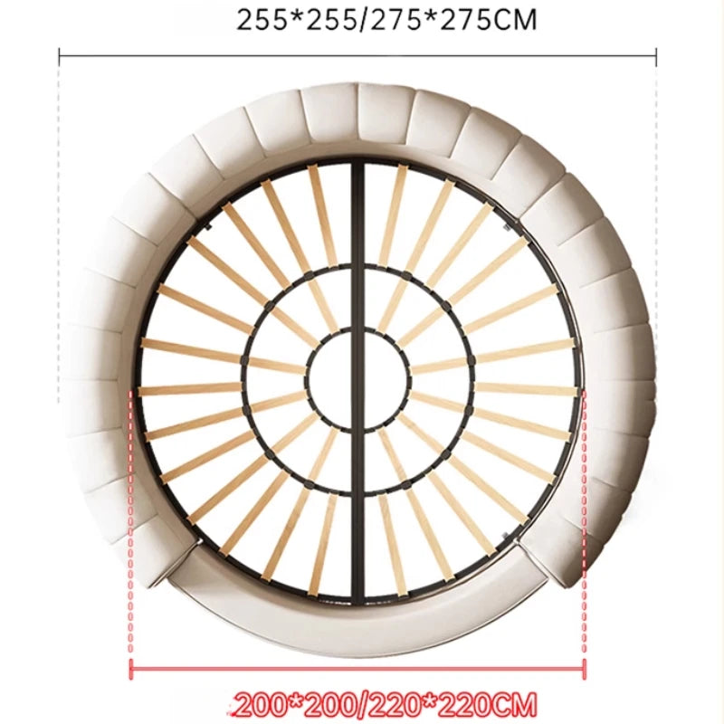 Minimalist Genuine Leather Bed Round Modern King Size American Style Fashionable Bed Light Luxury Wedding Full Lit Furniture