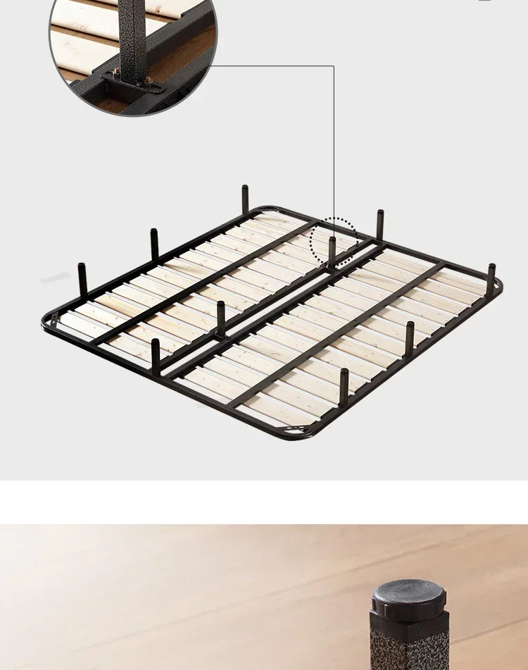 Indoor Simple Plank Apartment Bedroom Furniture Metal Double Bed Bases Frame Platform Thick Tatami King Size Black Bed Frame H