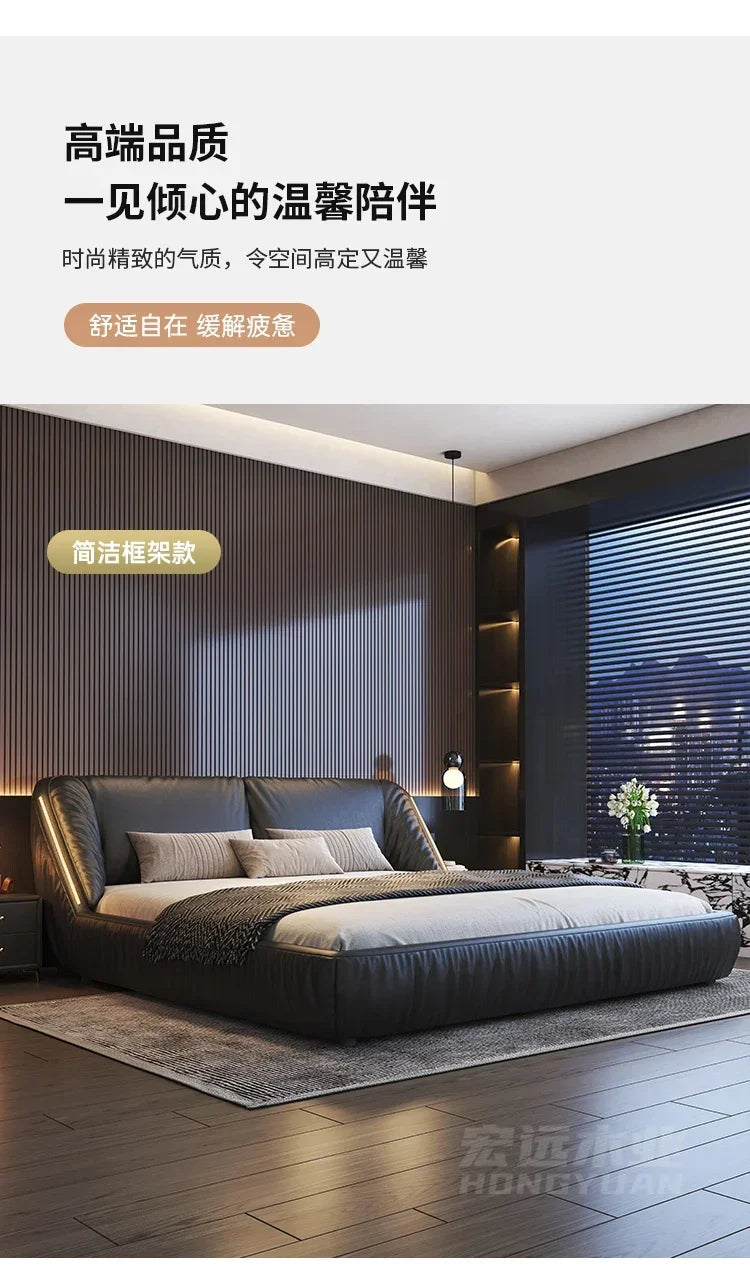 Student Leather Luxury Double Bed Modern Loft King Storage Bedroom Double Bed Queen Disabled Letto Matrimoniale Home Furniture