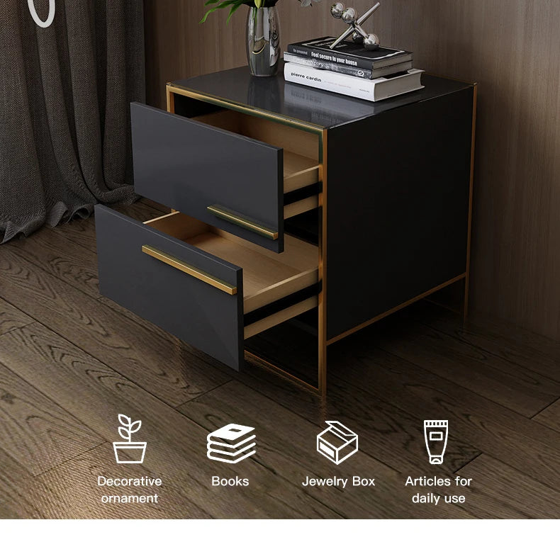 Light Luxury  Bed Frame Dark Gray Complete Furniture Bedrooms Set Beside Tables Cama King Size 2 People For Apartment Villa Home