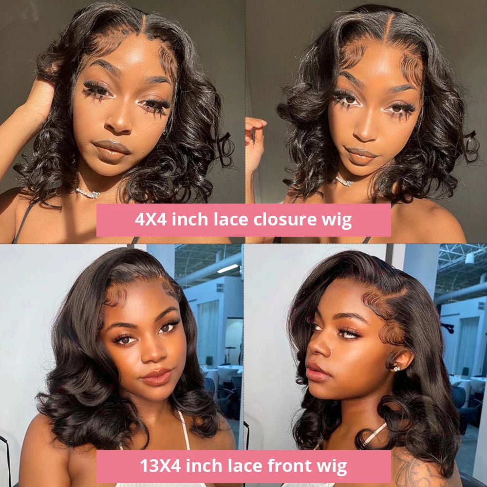 250% Density Body Wave Short Bob 13x4 13x6 Transparent Lace Front Human Hair Wigs 7x5 Glueless Wig