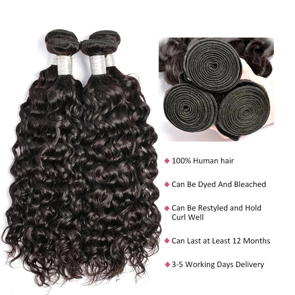 Water Wave Bundles Curly Human Hair Bundles Brazilian Weaving 26 28 30 32 Inch Natural Human Hair Remy Raw Virgin Hair 100 Human