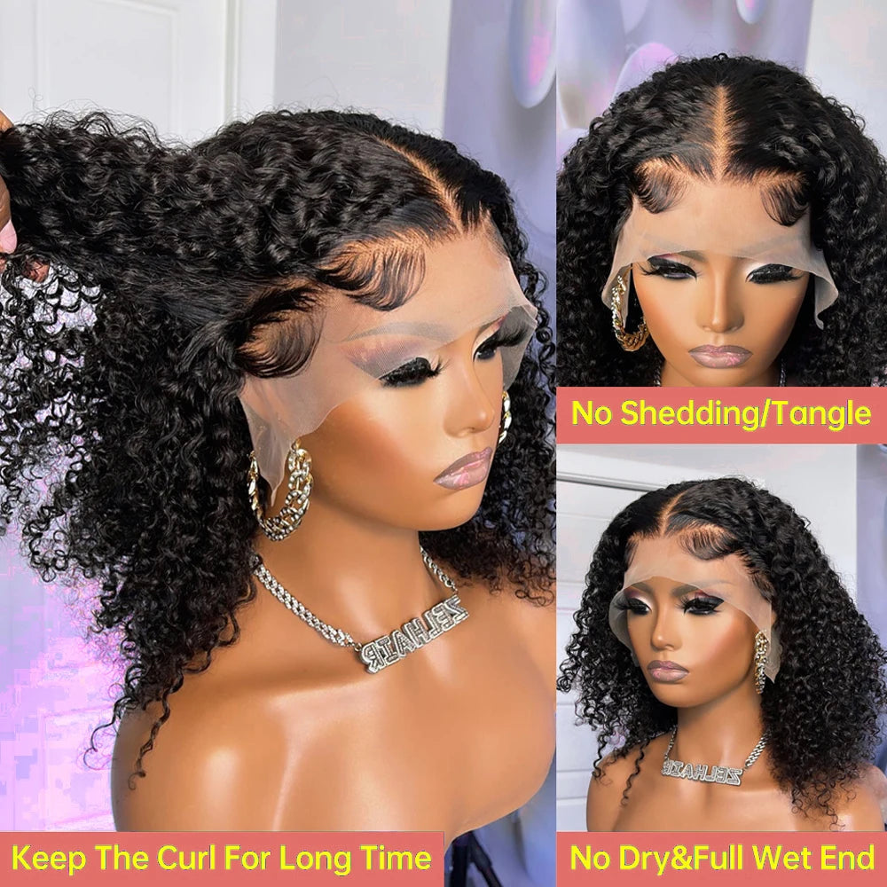 Glueless Short Bob Kinky Curly Human Hair Wig Deep Wave Frontal Wig 13x4 13x6 Lace Front Human Hair