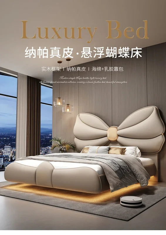 Luxury With Lights Floating Bed Modern Frame King Size Double Bed Headboards Twin Wood Lit 2 Personnes Furniture For Bedroom