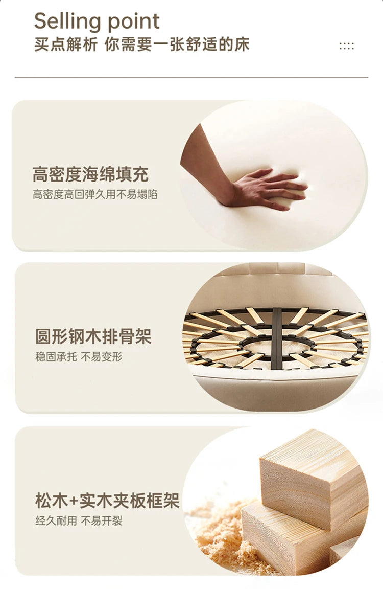 Minimalist Genuine Leather Bed Round Modern King Size American Style Fashionable Bed Light Luxury Wedding Full Lit Furniture