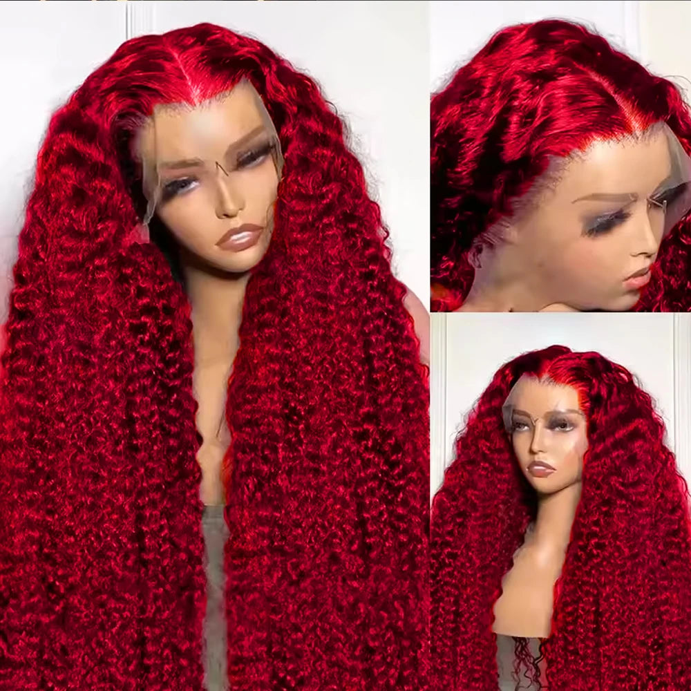 Red 13x6 Lace Frontal Wig Human Hair 13x4 Curly 30 36 Inch HD Transparent Lace Front Wigs Brazilian