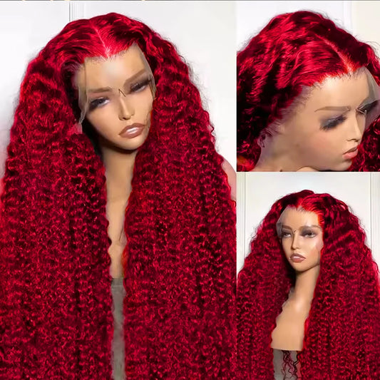 Red 13x6 Lace Frontal Wig Human Hair 13x4 Curly 30 36 Inch HD Transparent Lace Front Wigs Brazilian