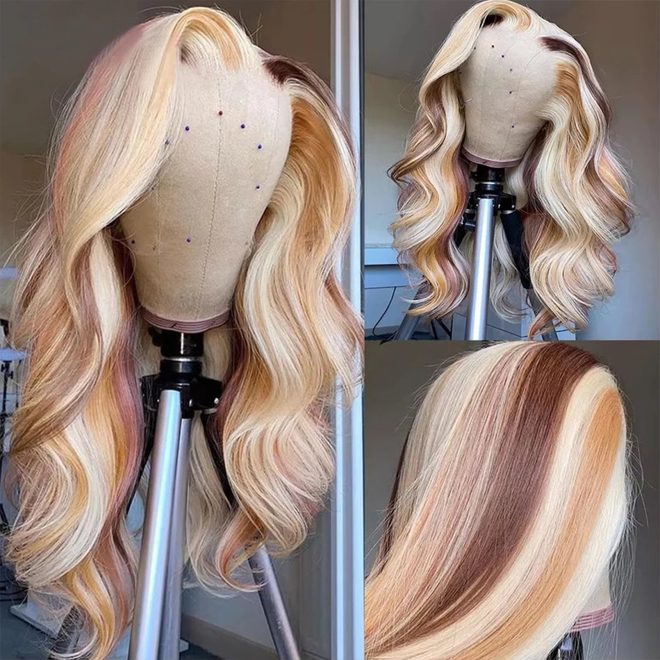 4/613 Balayage Brown Blonde 13x4 Lace Front Wig Body Wave Colored Human Hair Wigs For Women 613 HD Lace Front Human Hair Wig