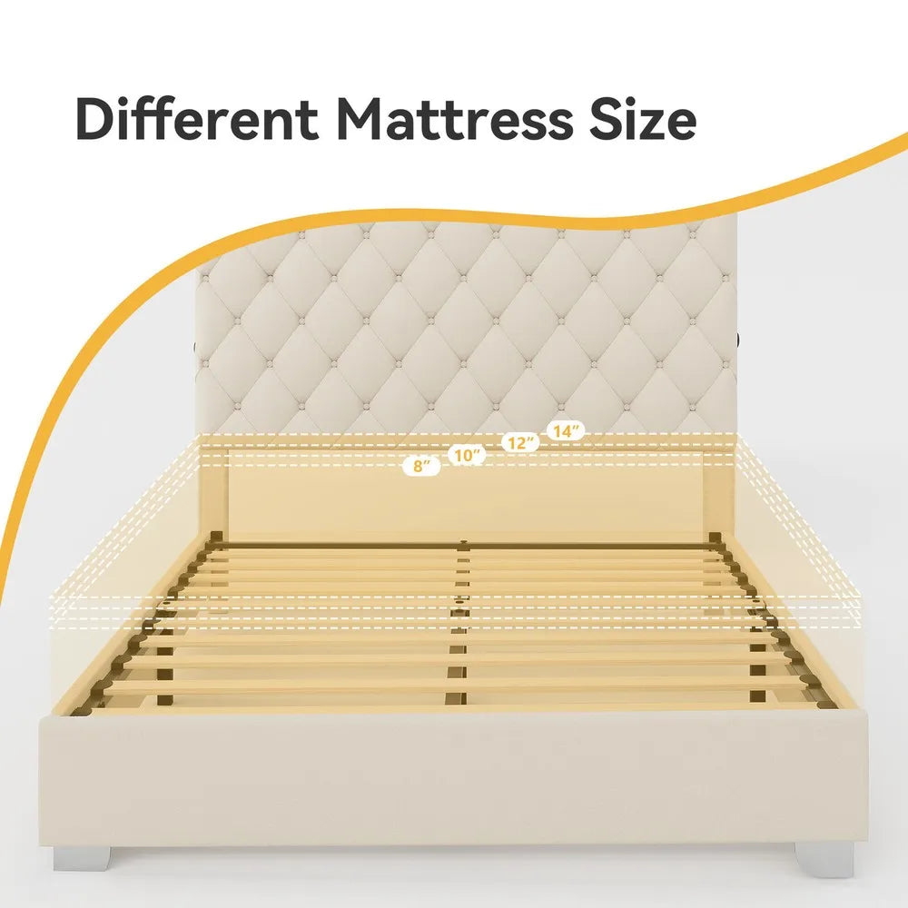 Queen/King Size Bed Frame Upholstered Button Tufted Headboard