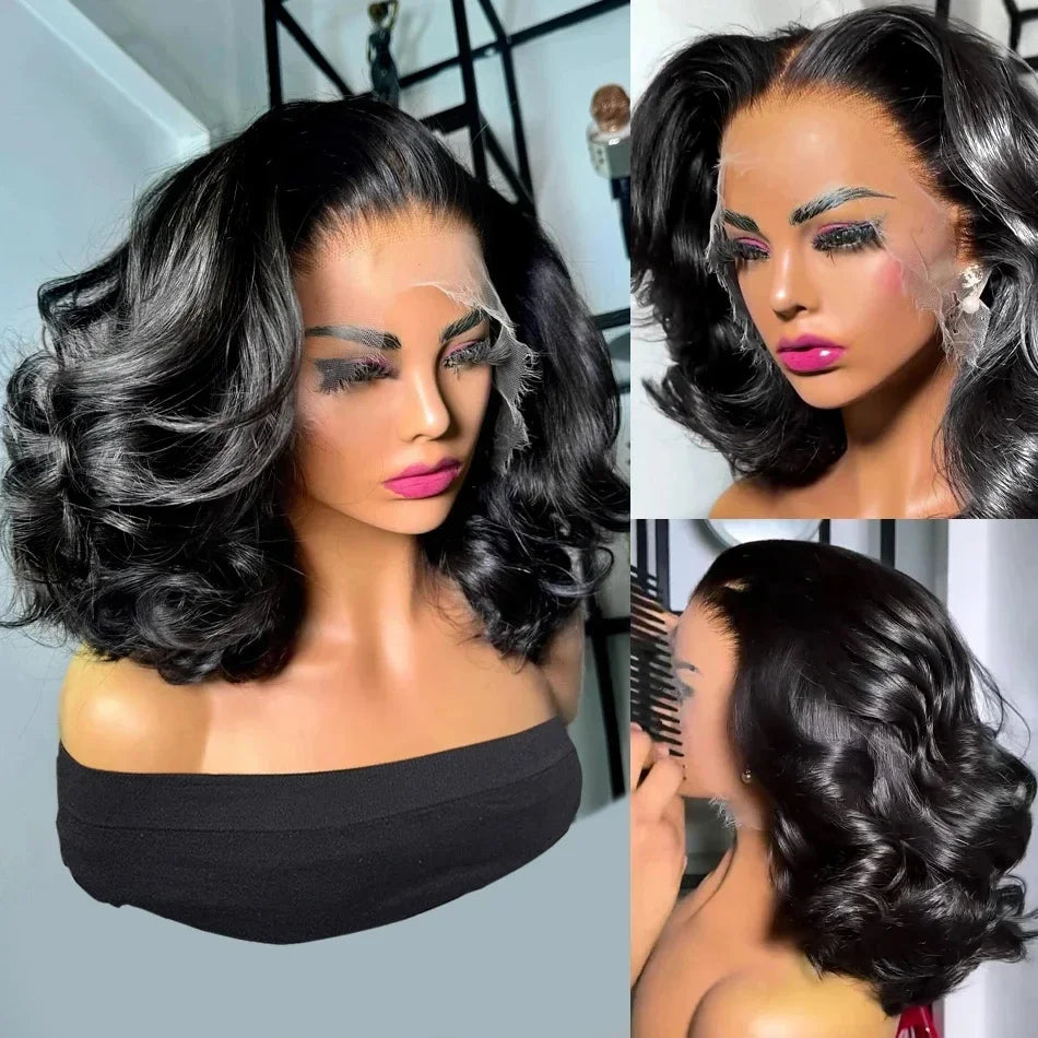 300 Density Body Wave Short Bob 13x4 13x6 HD Transparent Lace Front Human Hair Wigs 5x5 Pre Plucked Lace Frontal Wig For Black