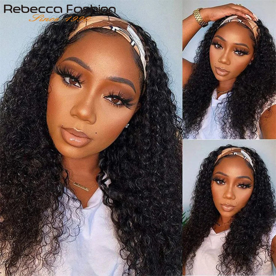 Curly Human Hair Headband Wig 180% Density Glueless Peruvian Kinky Curly Hair