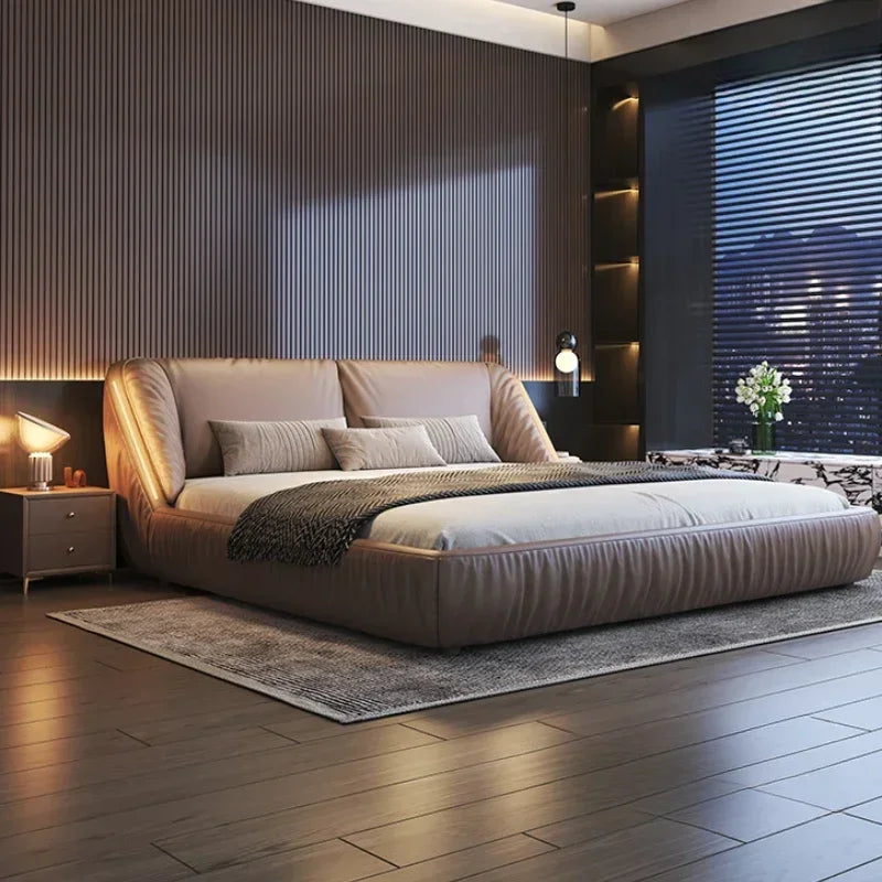 Student Leather Luxury Double Bed Modern Loft King Storage Bedroom Double Bed Queen Disabled Letto Matrimoniale Home Furniture
