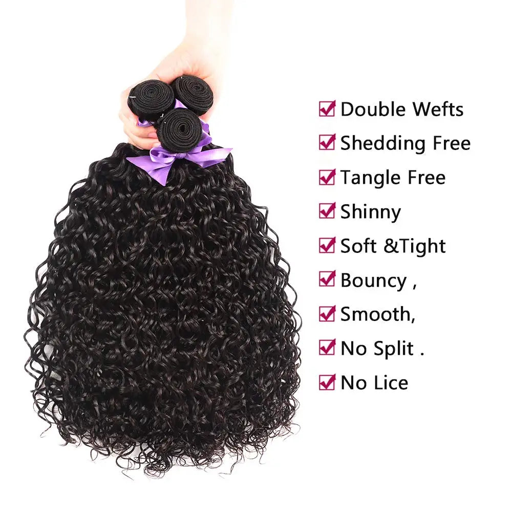 12A Water Wave Bundles With Frontal Wet and Wavy Virgin Curly Loose Deep Wave 100% Human Hair Bundles With Closure Peruvian Hair