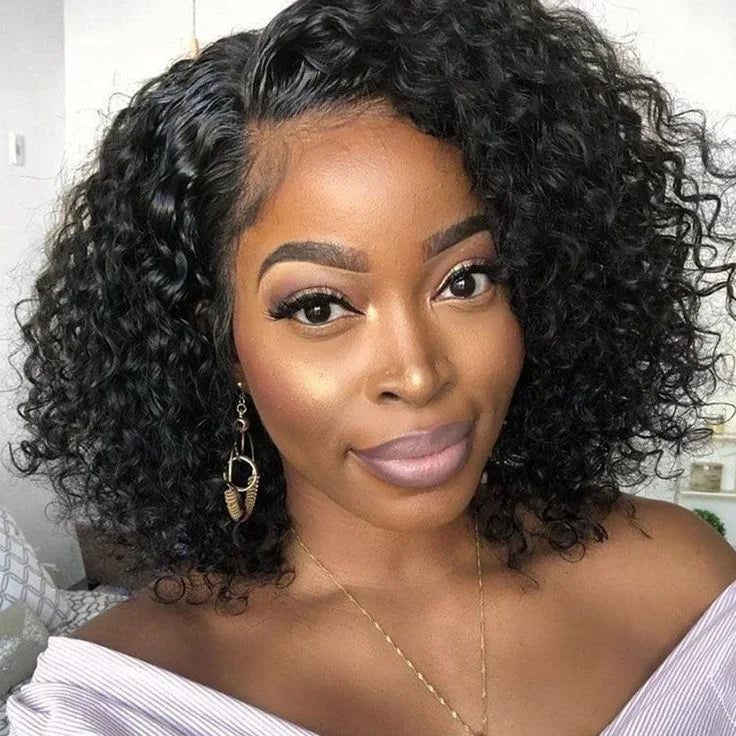 Curly Short Bob 13x4 HD Transparent Lace Front Wig 13x6 Deep Wave Bob Wigs 100% Human Hair