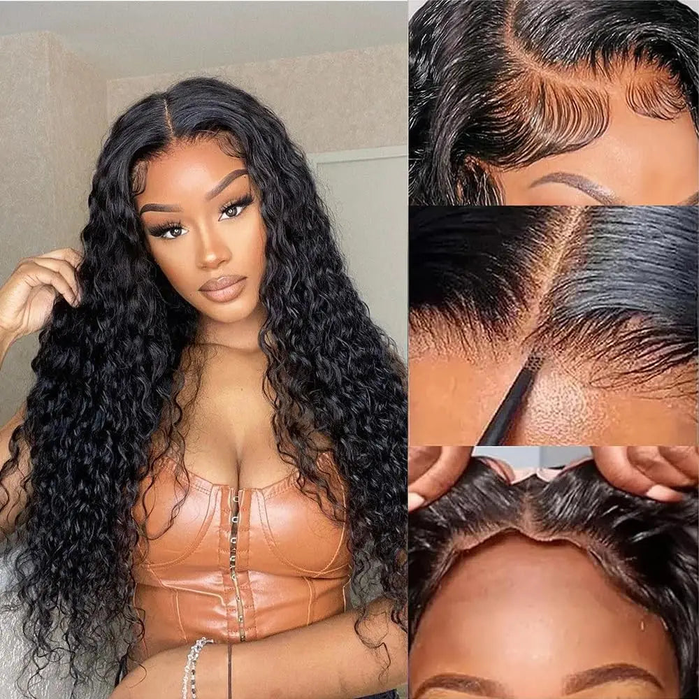 Curly Glueless Wigs Human Hair Ready to Wear Deep Wave Lace Front Wigs