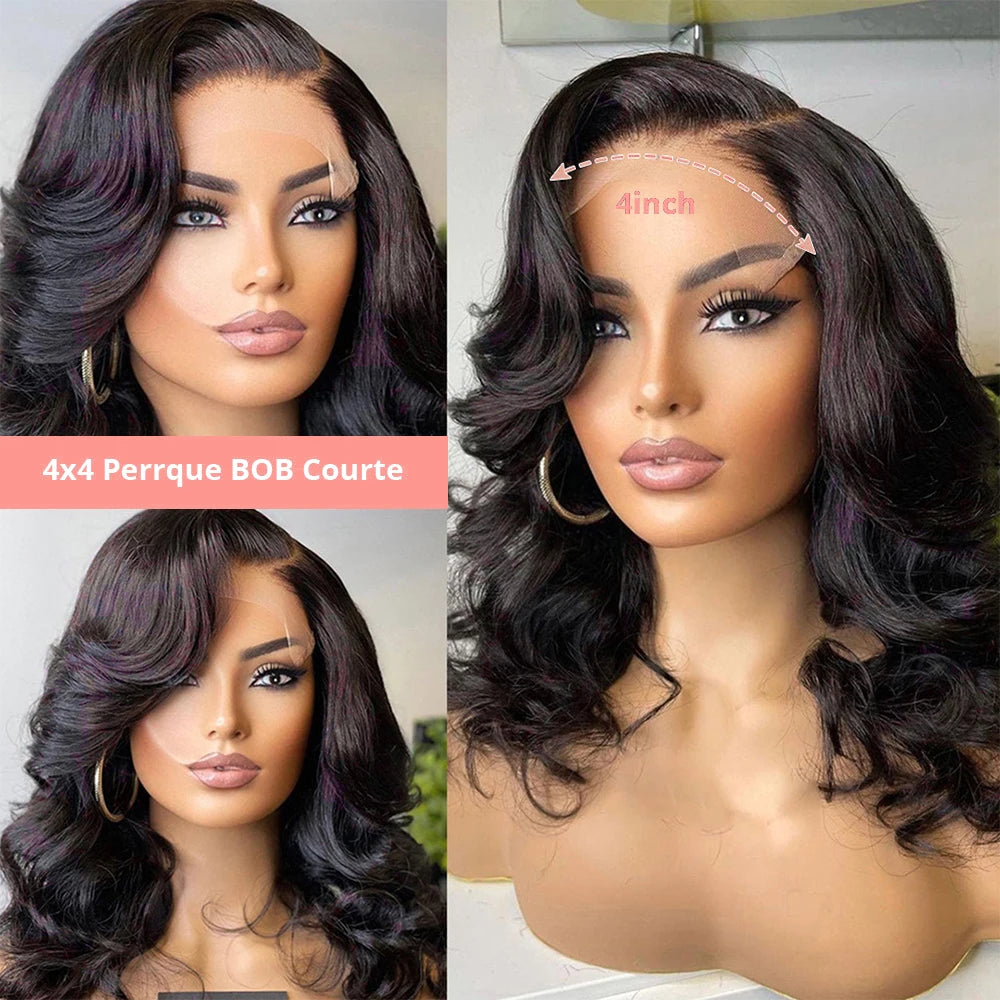 250% Density Body Wave Short Bob 13x4 13x6 Transparent Lace Front Human Hair Wigs 7x5 Glueless Wig